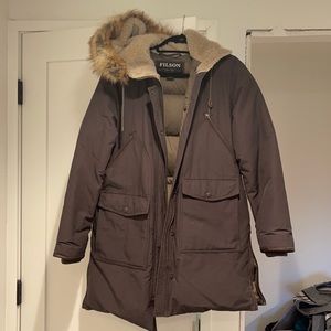 Filson Alaska Coat - Hooded Down Leather and Fur Trim Parka